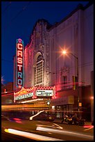 Light blurs and Castro Theater at night. San Francisco, California, USA ( color)