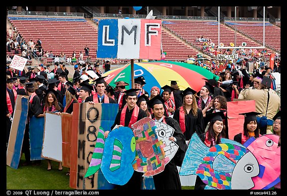 Wacky walk, Stanford commencement. Stanford University, California, USA (color)