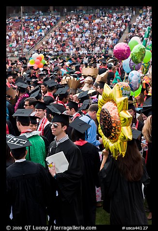 Graduating students celebrating commencement. Stanford University, California, USA (color)