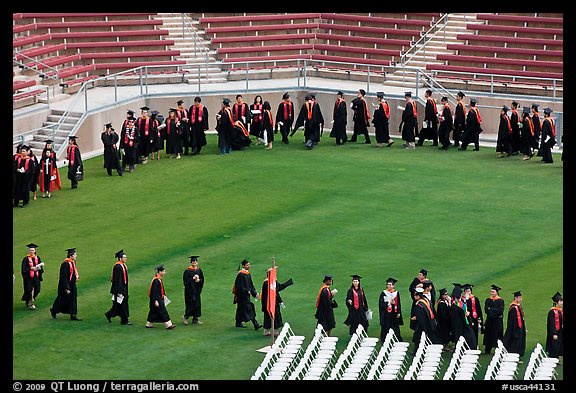 Class of 2009 lines up to seat for commencement. Stanford University, California, USA (color)