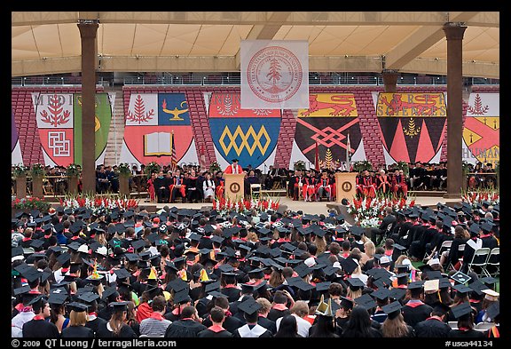 University President addresses graduates during commencement. Stanford University, California, USA (color)