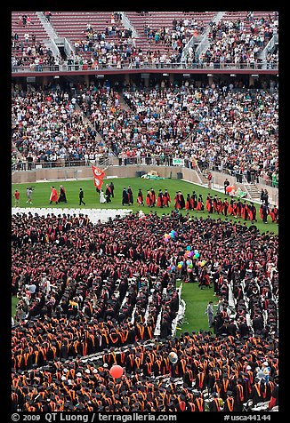 Graduates, exiting faculty, and spectators, commencement. Stanford University, California, USA (color)
