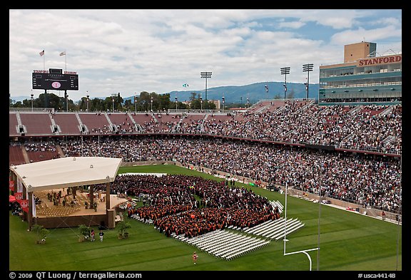 Stanford Stadium during graduation ceremony. Stanford University, California, USA