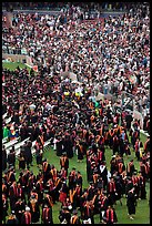 Graduates gather in front of family and friends after commencement. Stanford University, California, USA ( color)