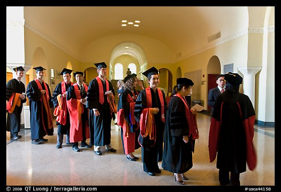 Graduates in academical regalia inside Memorial auditorium. Stanford University, California, USA (color)