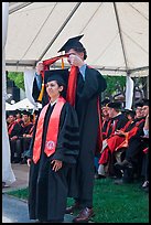 Professor confers doctoral scarf to student. Stanford University, California, USA (color)