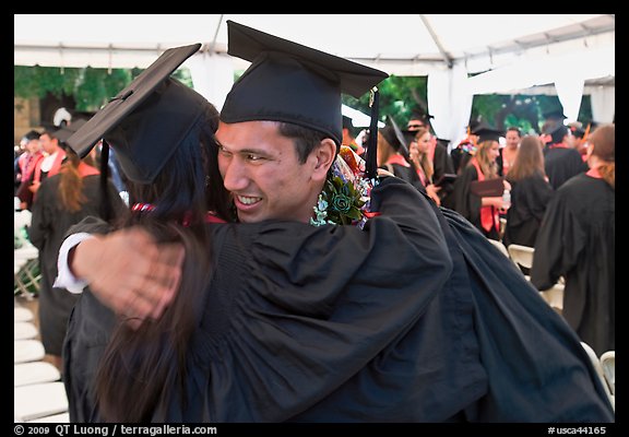 Just graduated students hugging each other. Stanford University, California, USA (color)