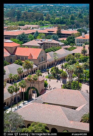 Memorial Church and Quad seen from above. Stanford University, California, USA (color)