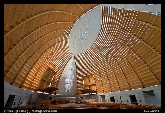 Worship space in vesica pisces shape, Cathedral of Christ the Light. Oakland, California, USA (color)