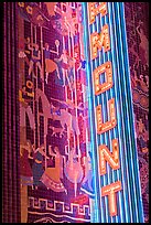 Neon lights and art deco mosaic, Paramount Theater. Oakland, California, USA (color)