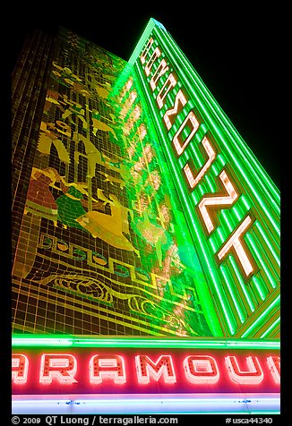 Paramount Theater at night. Oakland, California, USA (color)