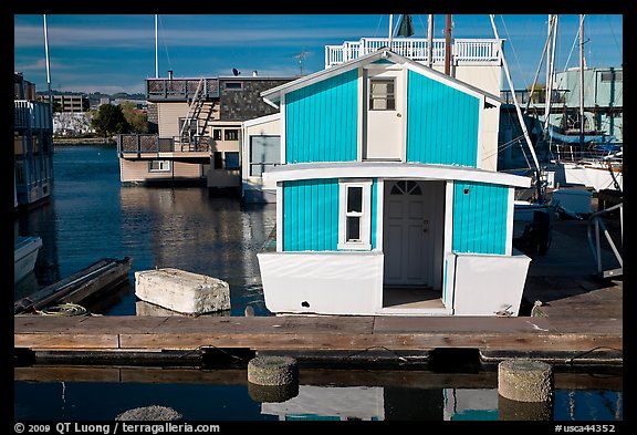 Houseboat, Oakland Alameda harbor. Alameda, California, USA (color)
