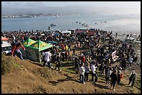 Crowds gather for mavericks competition. Half Moon Bay, California, USA (color)