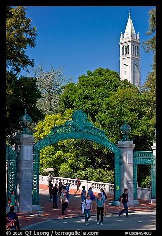 Sather Gate and Campanile, UC Berkeley. Berkeley, California, USA (color)