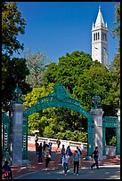 Sather Gate and Campanile, UC Berkeley. Berkeley, California, USA (color)
