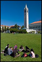Students on lawn with Campanile in background. Berkeley, California, USA