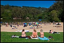 Sunbathing, Lake Anza, Tilden Regional Park. Berkeley, California, USA (color)