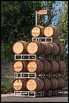 Barels of wine stacked outside, Artesa Winery. Napa Valley, California, USA
