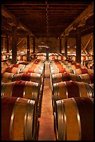 Wine aging in wooden barrels. Napa Valley, California, USA