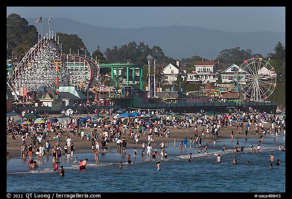 Crowded beach scene. Santa Cruz, California, USA (color)