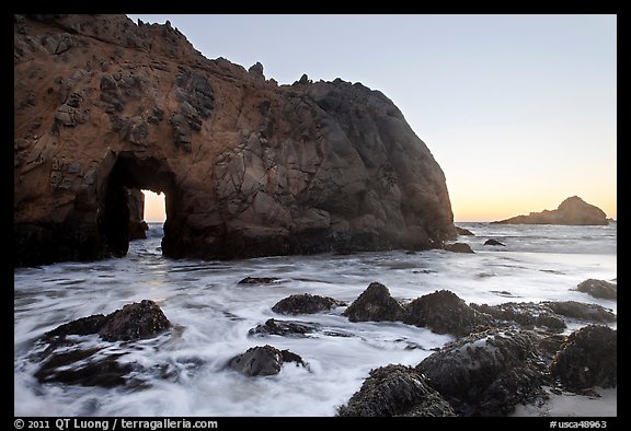 Pfeiffer Beach arch at sunset. Big Sur, California, USA