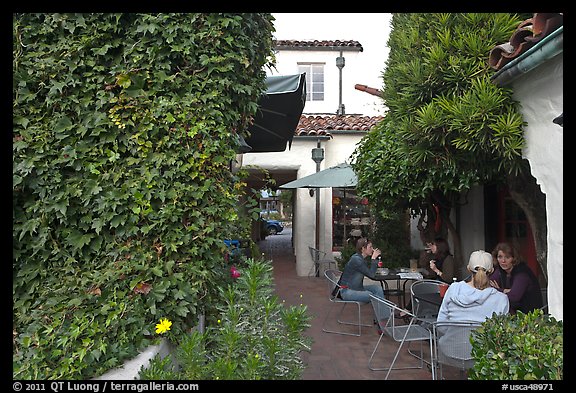 Cafe terrace in alley. Carmel-by-the-Sea, California, USA (color)