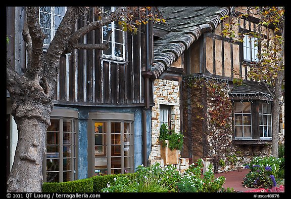 Old wooden houses used as art galleries. Carmel-by-the-Sea, California, USA (color)