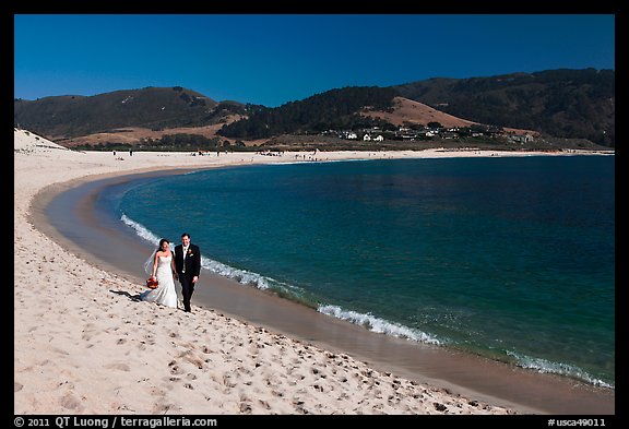 Groom and bride, Carmel River Beach. Carmel-by-the-Sea, California, USA (color)