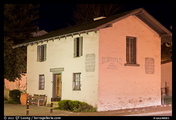 Casa del Oro store house at night. Monterey, California, USA (color)