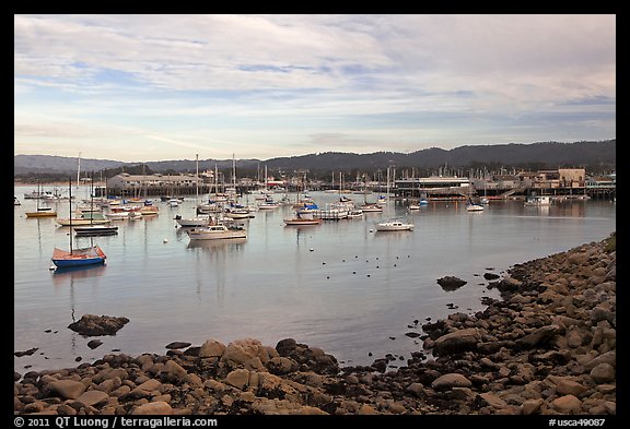 Harbor and Fishermans Wharf, late afternoon. Monterey, California, USA (color)