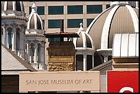 San Jose Museum of Art and St Joseph Basilica roof. San Jose, California, USA