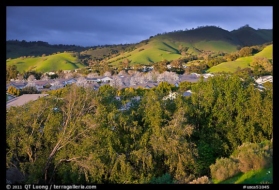 Villages community and hills in spring. San Jose, California, USA