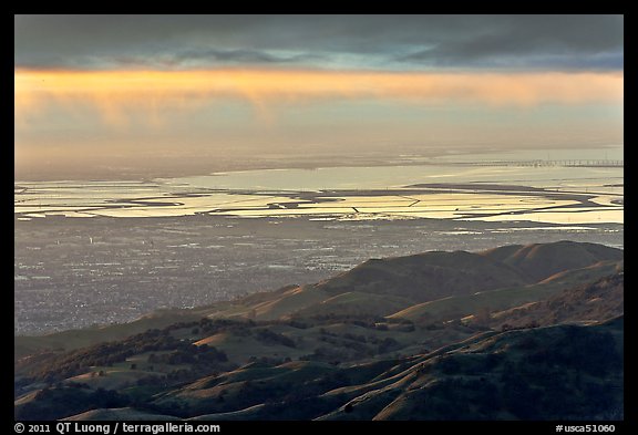 South Bay seen from Mount Hamilton at sunset. San Jose, California, USA (color)
