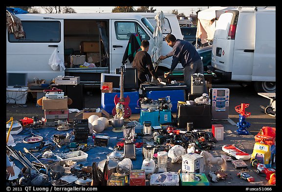 Vans and household items for sale, San Jose Flee Market. San Jose, California, USA