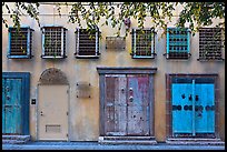 Wall with weathered doors and windows. Santana Row, San Jose, California, USA ( color)