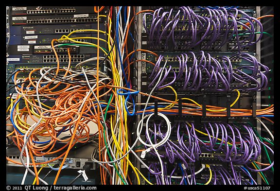 Unorganized server wires. Menlo Park,  California, USA (color)
