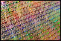 Panel of silicon chips, Intel Museum. Santa Clara,  California, USA