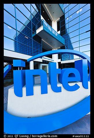 Intel sign and Robert Noyce building. Santa Clara,  California, USA