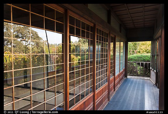Reflection in pavillion, Hakone Estate. Saragota,  California, USA