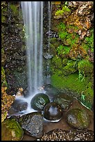 Waterfall and round rocks, Hakone gardens. Saragota,  California, USA (color)