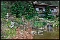 Pond and pavillion. Saragota,  California, USA (color)