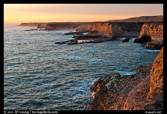 Sandstone sea cliffs at sunset, Wilder Ranch State Park. California, USA (color)