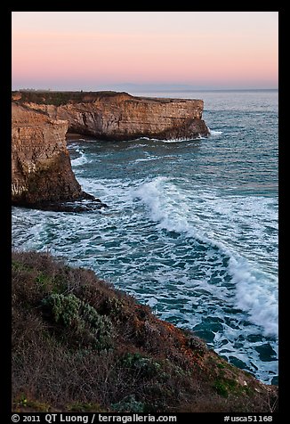 Wave and sea  cliffs at sunset, Wilder Ranch State Park. California, USA (color)