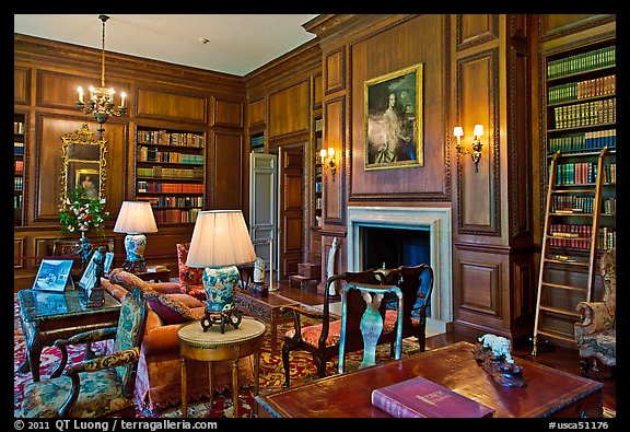 Room with antique furnishings, Filoli estate. Woodside,  California, USA (color)