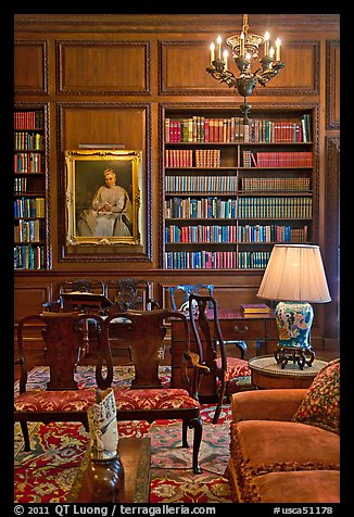 Antique furniture and bookshelves, Filoli estate. Woodside,  California, USA