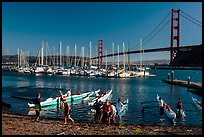Horseshoe Bay, canoes, yachts and Golden Gate Bridge. California, USA ( color)