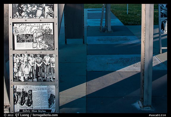 World War II pictures on Rosie the Riveter Memorial. Richmond, California, USA (color)