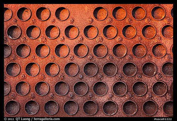 Grid of holes in metal, Shipyard No 3, Rosie the Riveter Front National Historical Park. Richmond, California, USA