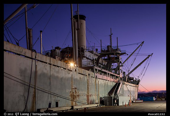 SS Red Oak Victory ship at dusk, Rosie the Riveter National Historical Park. Richmond, California, USA (color)