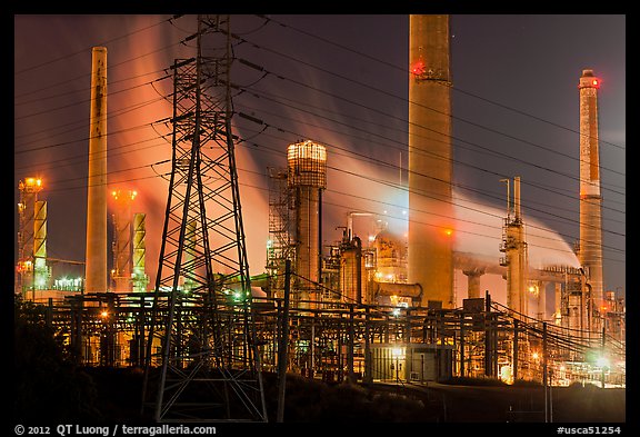 Shell Refinery by night. Martinez, California, USA